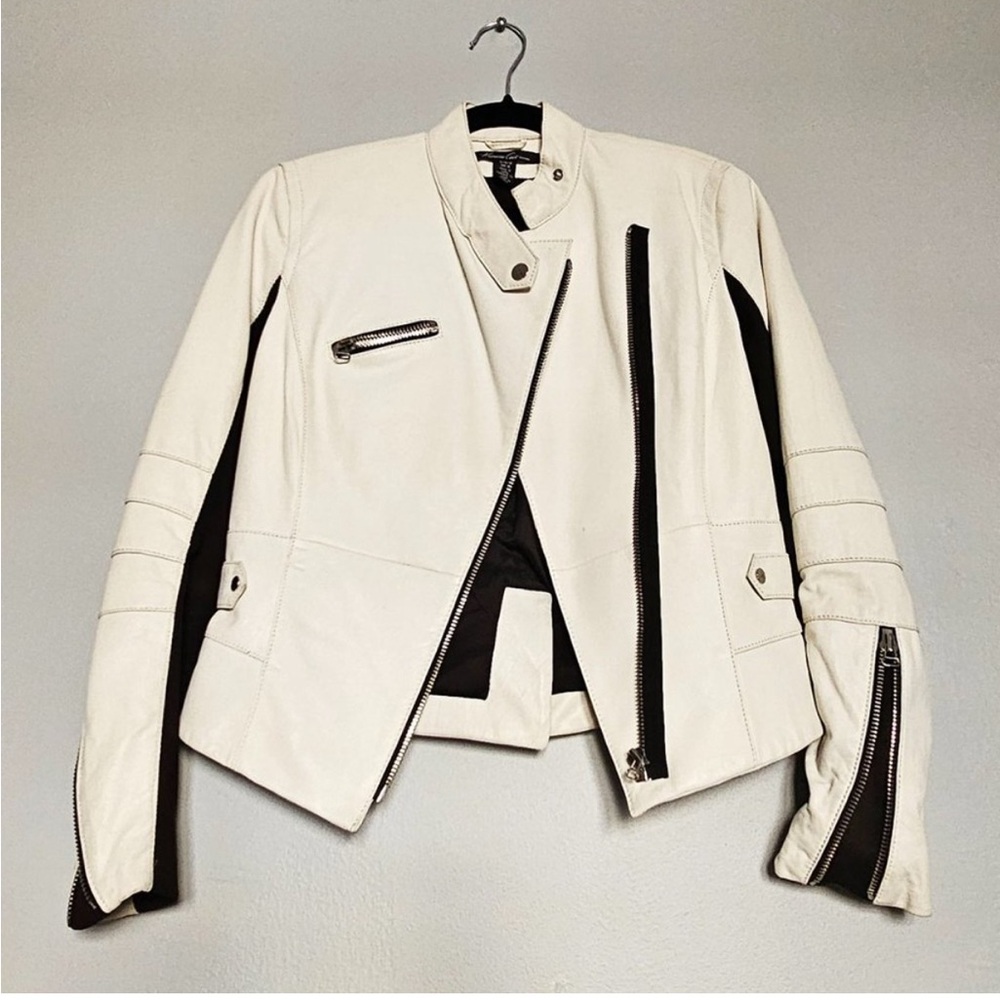 Kenneth Cole New York Off-White Leather Jacket